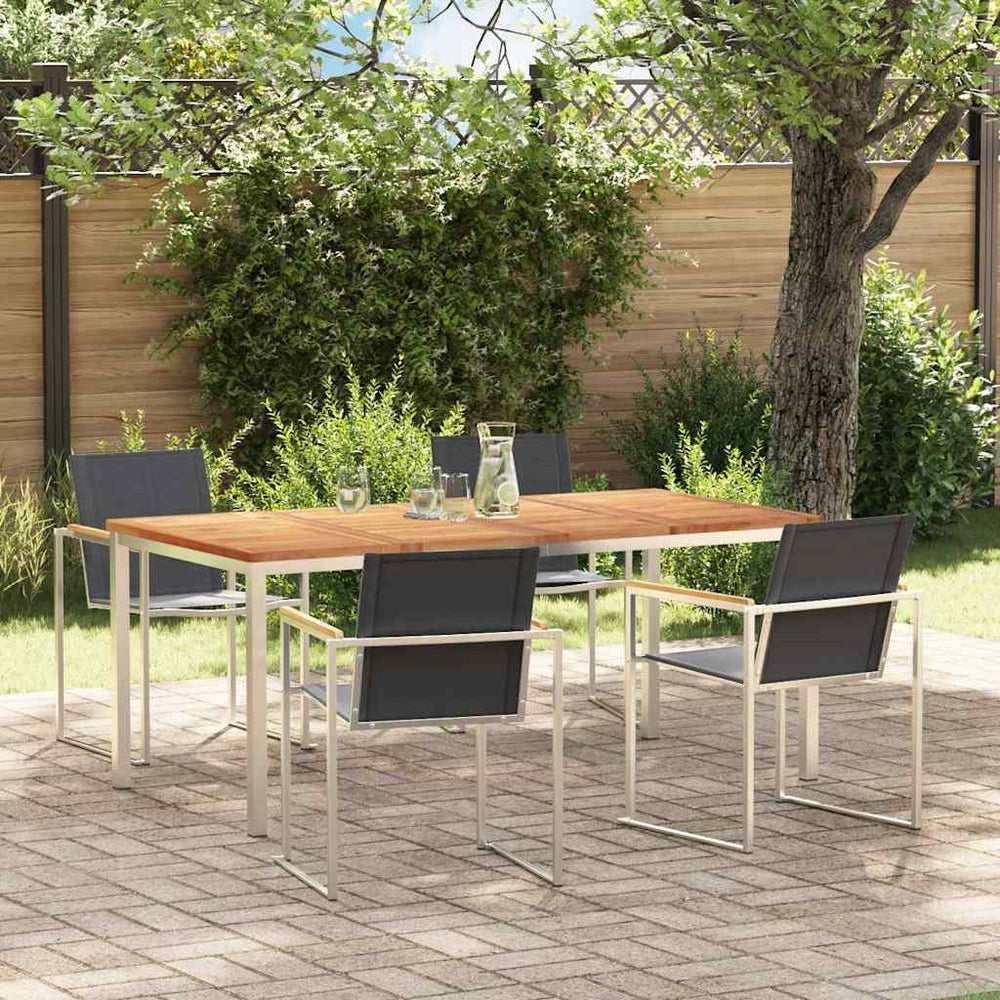 vidaXL Garden Dining Set 5 pcs Solid Teak Wood and Stainless Steel