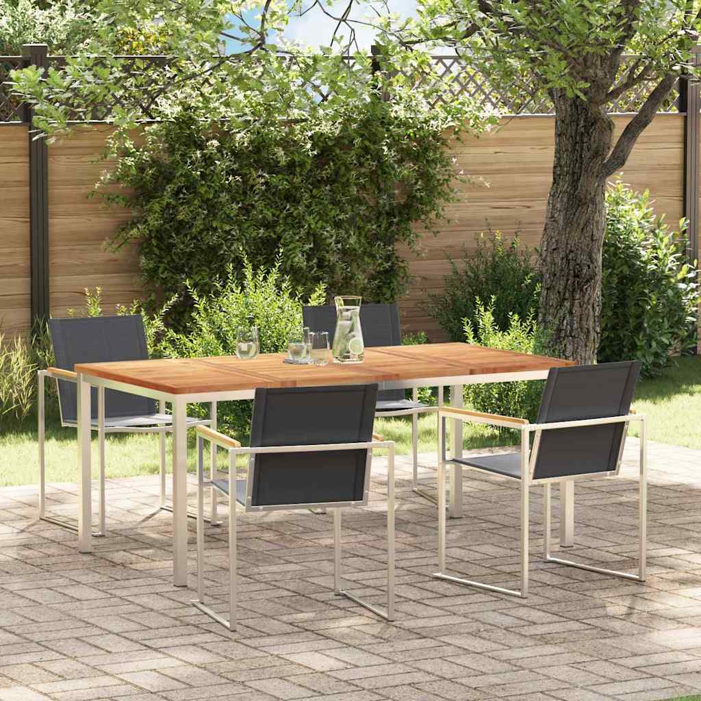 vidaXL Garden Dining Set 5 pcs Solid Teak Wood and Stainless Steel 1