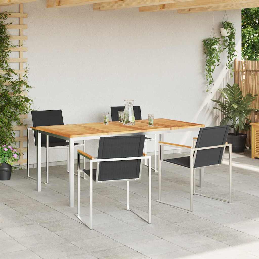 vidaXL Garden Dining Set 5 pcs Solid Teak Wood and Stainless Steel 4