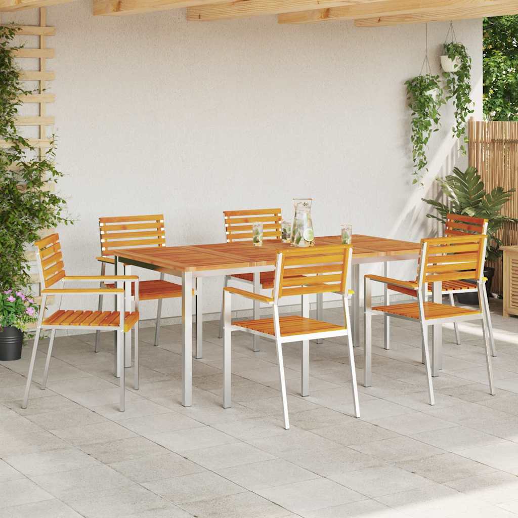 vidaXL Garden Chair 6 pcs Solid Acacia Wood and Stainless Steel 3