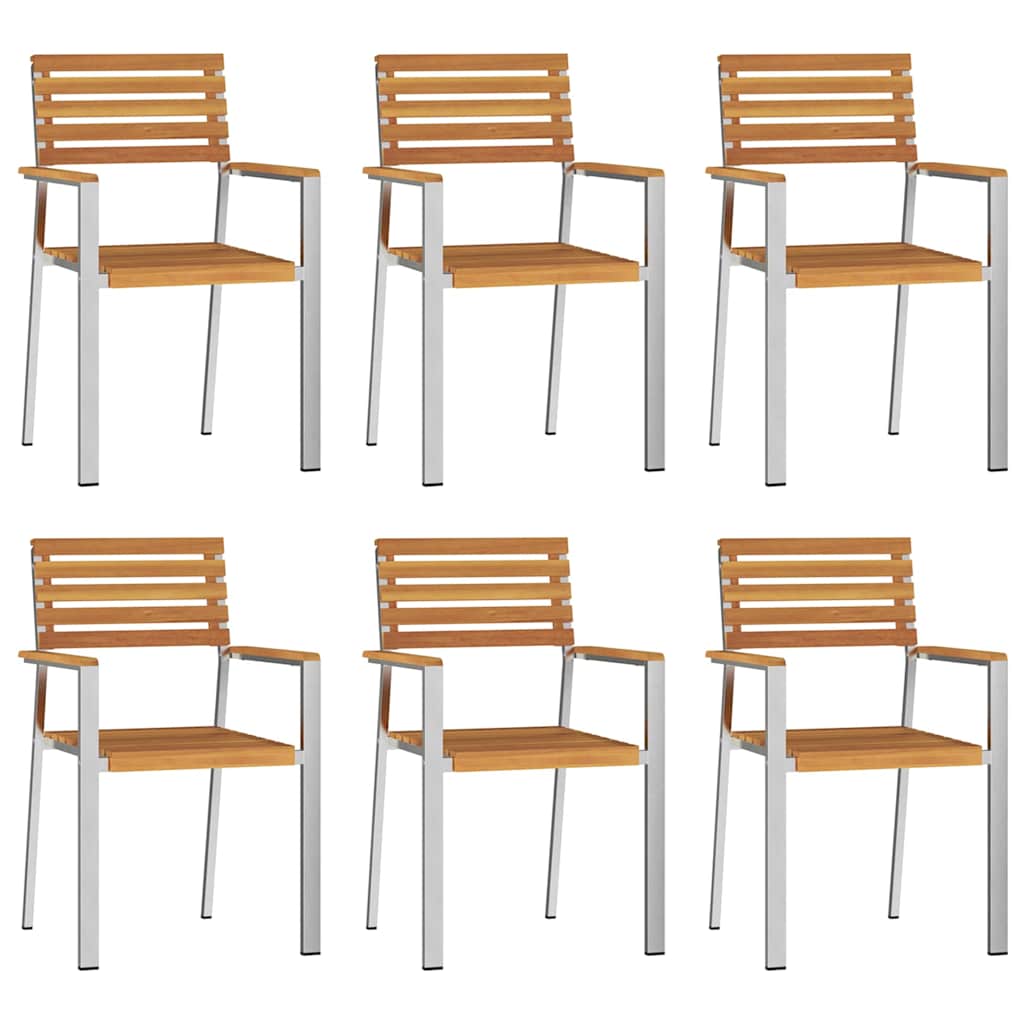 vidaXL Garden Chair 6 pcs Solid Acacia Wood and Stainless Steel 2