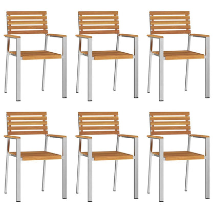 vidaXL Garden Chair 6 pcs Solid Acacia Wood and Stainless Steel 2