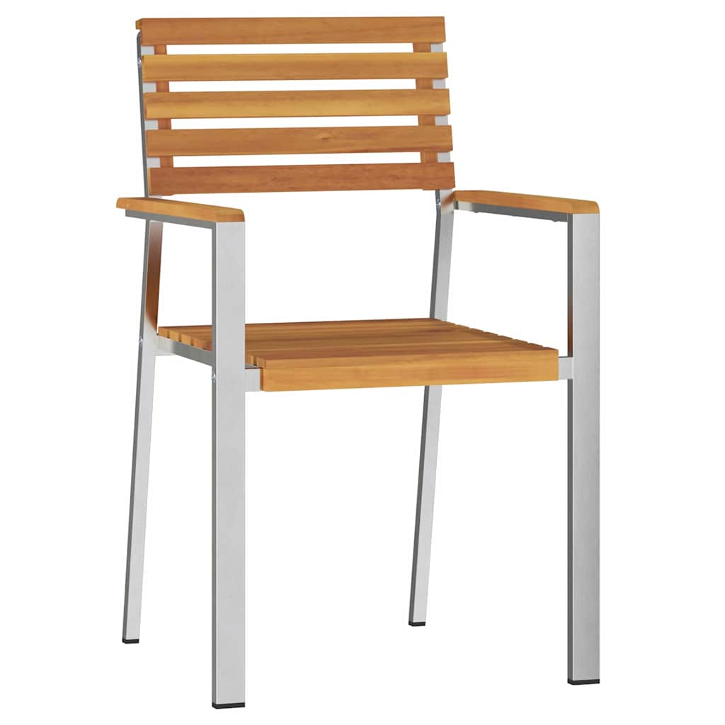 vidaXL Garden Chair 6 pcs Solid Acacia Wood and Stainless Steel 4