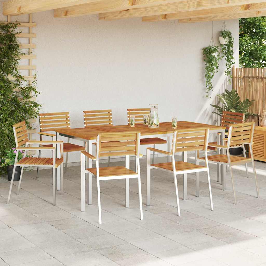 vidaXL Garden Chair 8 pcs Solid Acacia Wood and Stainless Steel 3