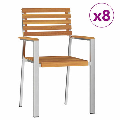 vidaXL Garden Chair 8 pcs Solid Acacia Wood and Stainless Steel 2