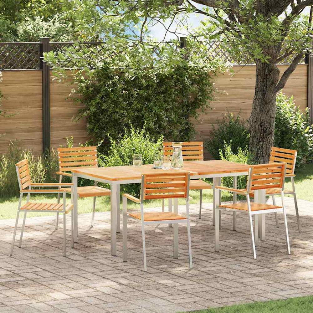 vidaXL Garden Chair 6 pcs Solid Teak Wood and Stainless Steel