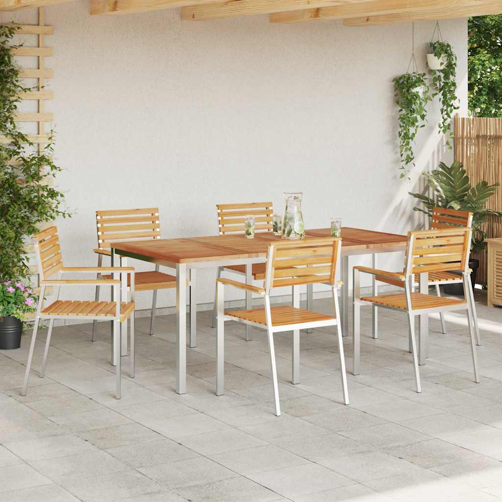 vidaXL Garden Chair 6 pcs Solid Teak Wood and Stainless Steel 3