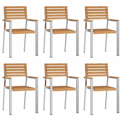 vidaXL Garden Chair 6 pcs Solid Teak Wood and Stainless Steel 2