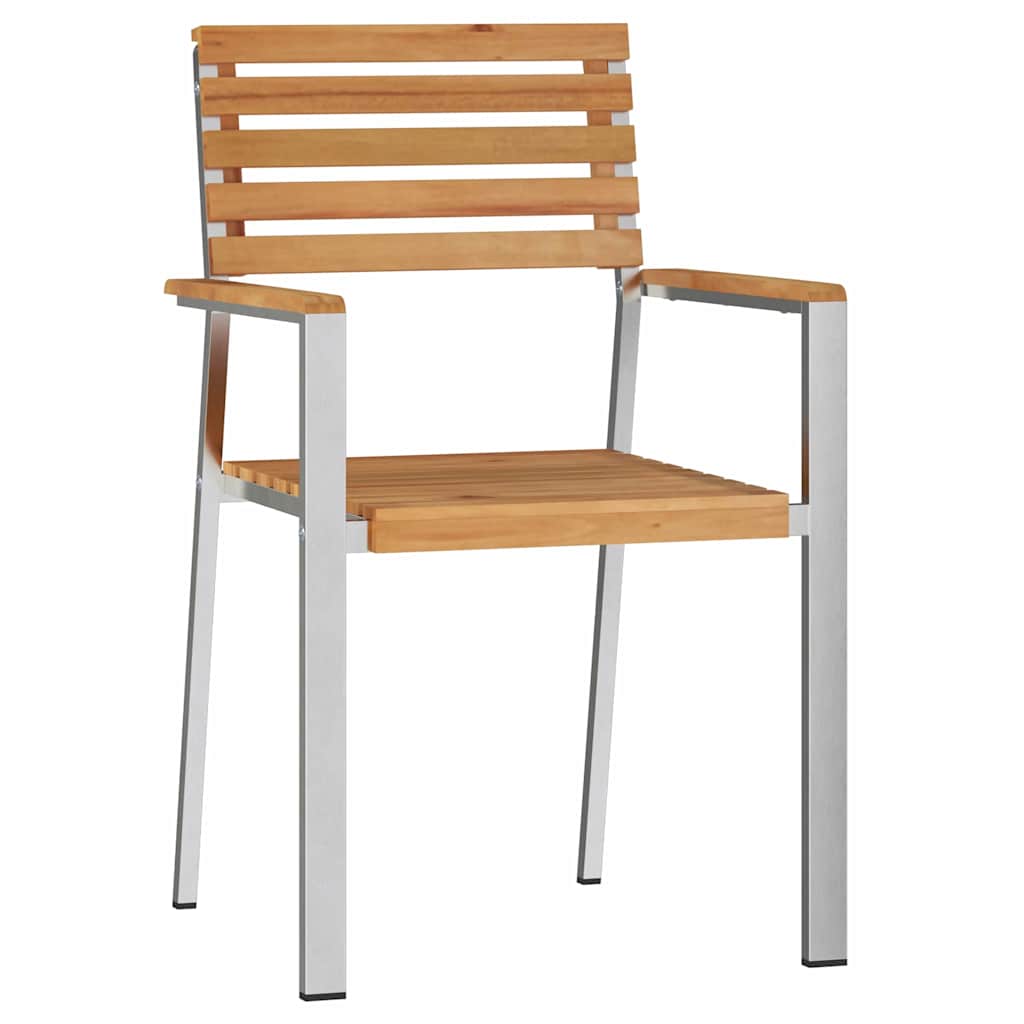 vidaXL Garden Chair 6 pcs Solid Teak Wood and Stainless Steel 4