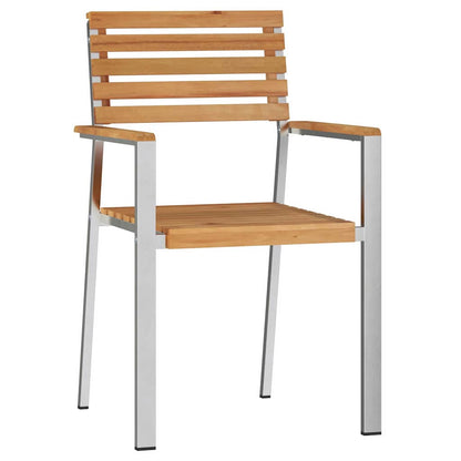 vidaXL Garden Chair 6 pcs Solid Teak Wood and Stainless Steel 4