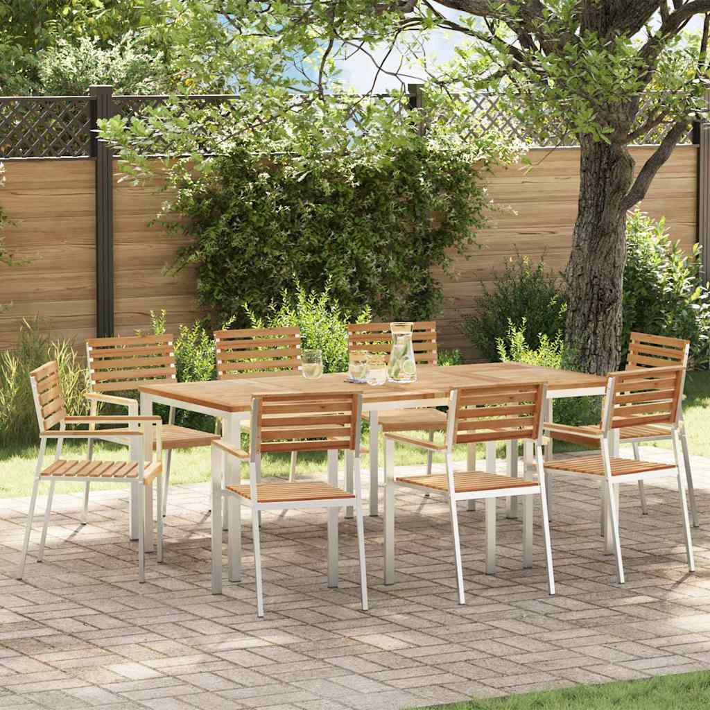vidaXL Garden Chair 8 pcs Solid Teak Wood and Stainless Steel 1