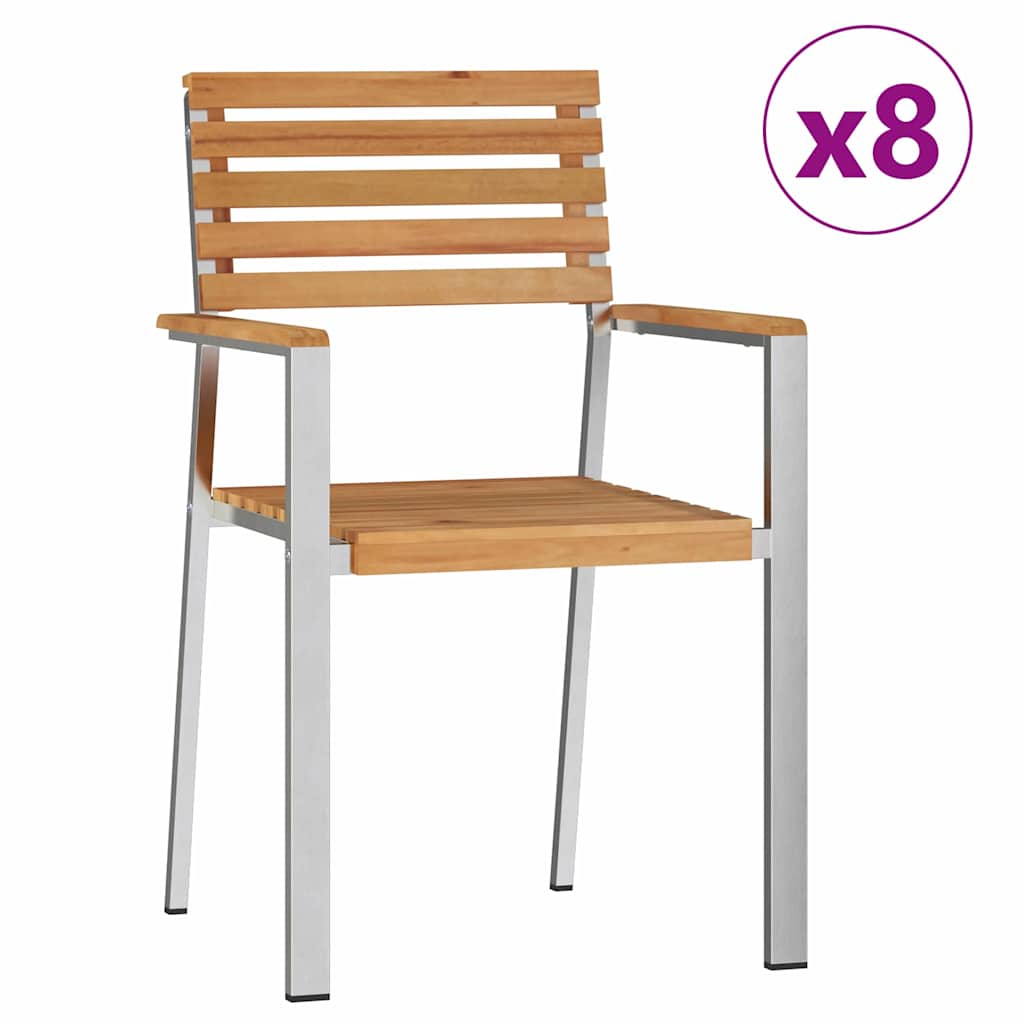 vidaXL Garden Chair 8 pcs Solid Teak Wood and Stainless Steel 2
