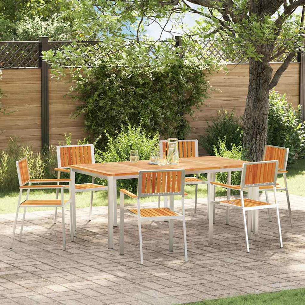 vidaXL Garden Chair 6 pcs Solid Acacia Wood and Stainless Steel