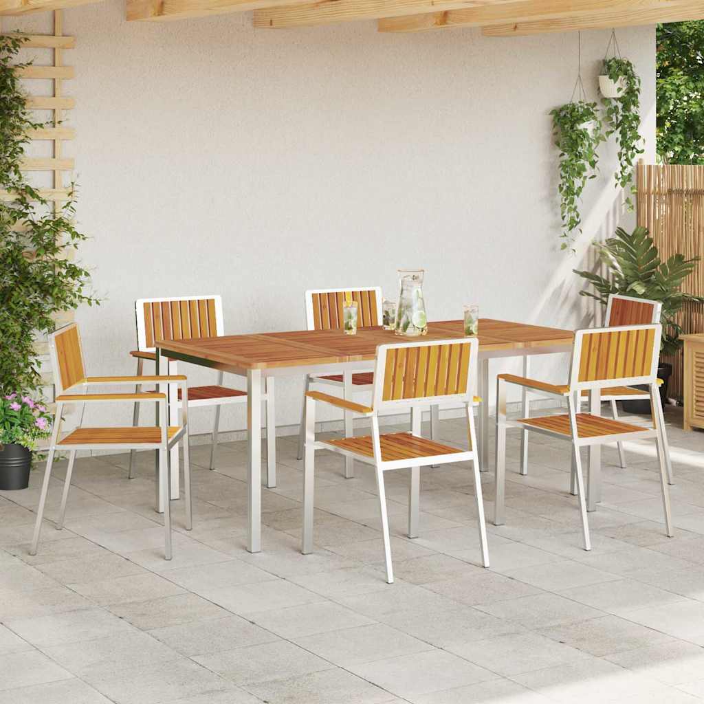 vidaXL Garden Chair 6 pcs Solid Acacia Wood and Stainless Steel 3