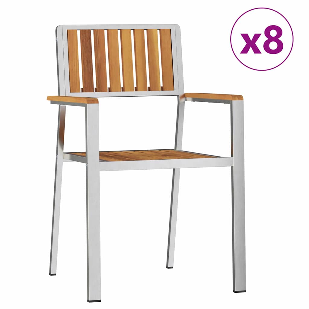 vidaXL Garden Chair 8 pcs Solid Acacia Wood and Stainless Steel 2