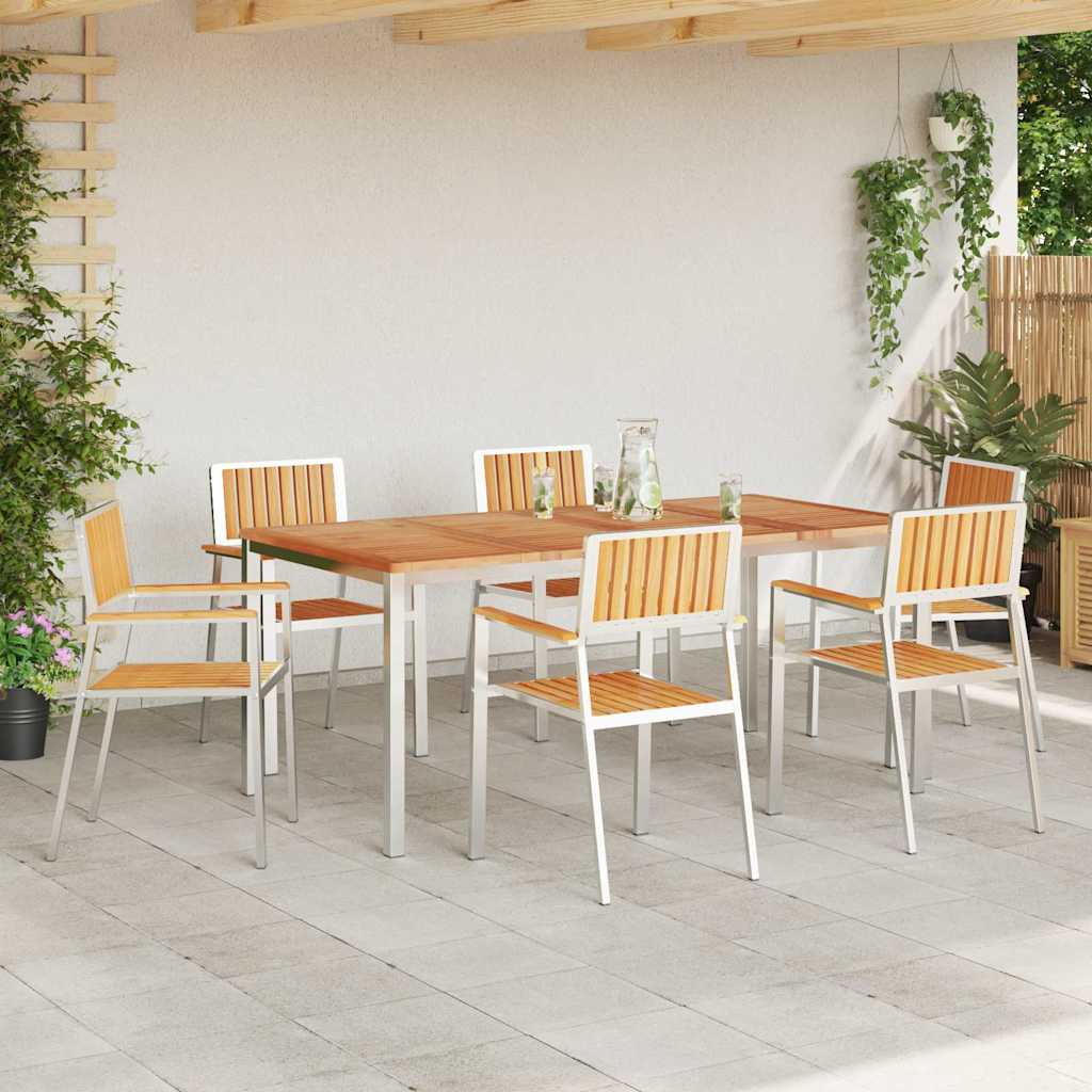 vidaXL Garden Chair 6 pcs Solid Teak Wood and Stainless Steel 3