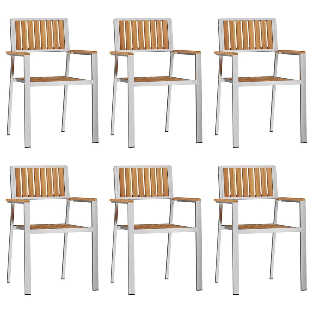 vidaXL Garden Chair 6 pcs Solid Teak Wood and Stainless Steel 2