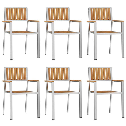 vidaXL Garden Chair 6 pcs Solid Teak Wood and Stainless Steel 2