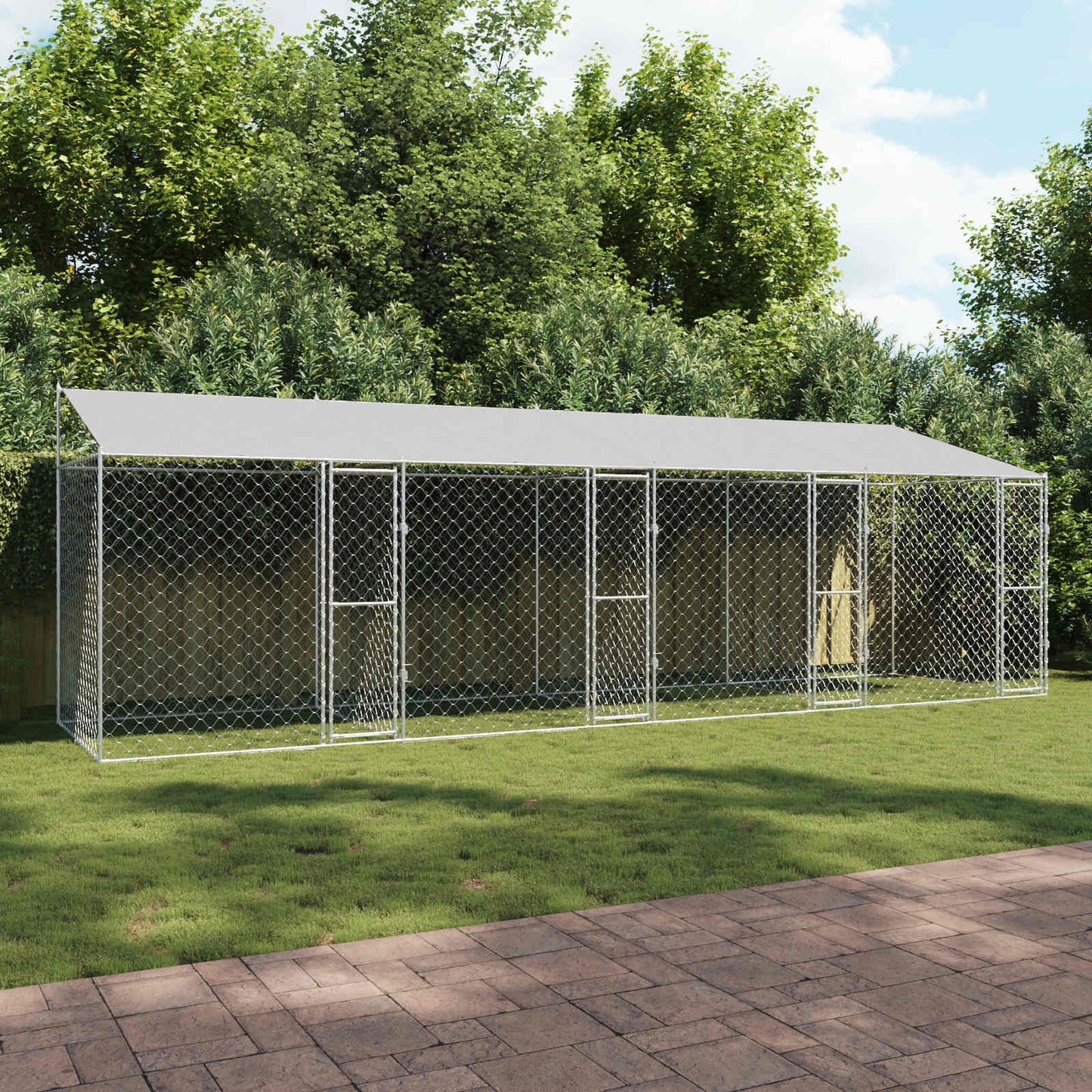 vidaXL Dog Cage with Roof Silver 800 x 200 x 256 cm Steel and PE 1