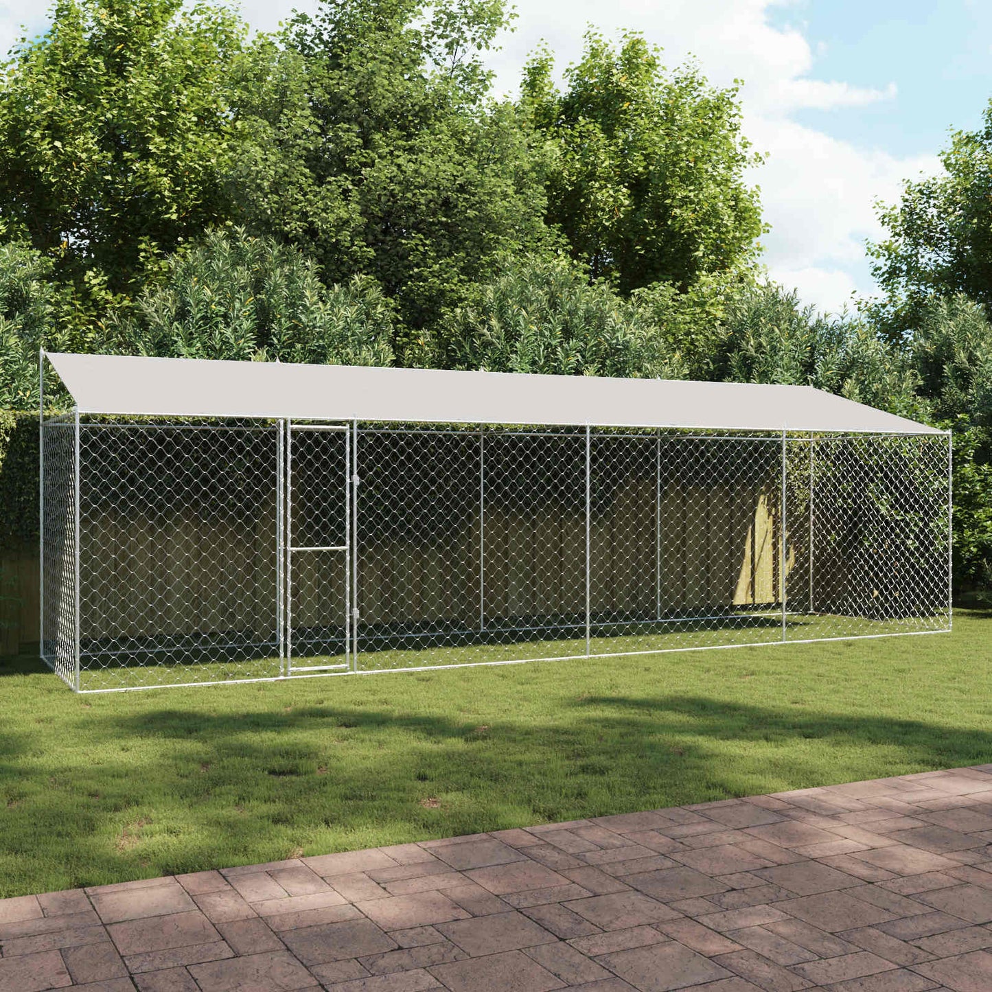 vidaXL Dog Cage with Roof Silver 800 x 200 x 256 cm Steel and PE 1