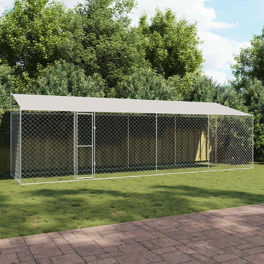 vidaXL Dog Cage with Roof Silver 800 x 200 x 256 cm Steel and PE 1