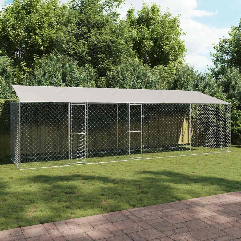 vidaXL Dog Cage with Roof Silver 800 x 200 x 256 cm Steel and PE 1