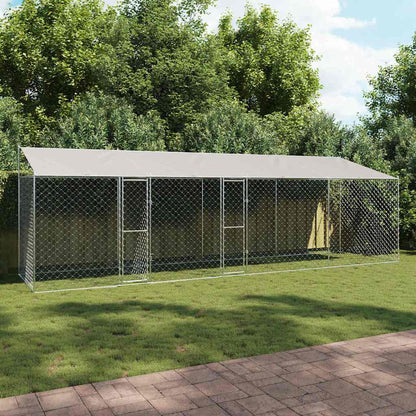 vidaXL Dog Cage with Roof Silver 800 x 200 x 256 cm Steel and PE 1