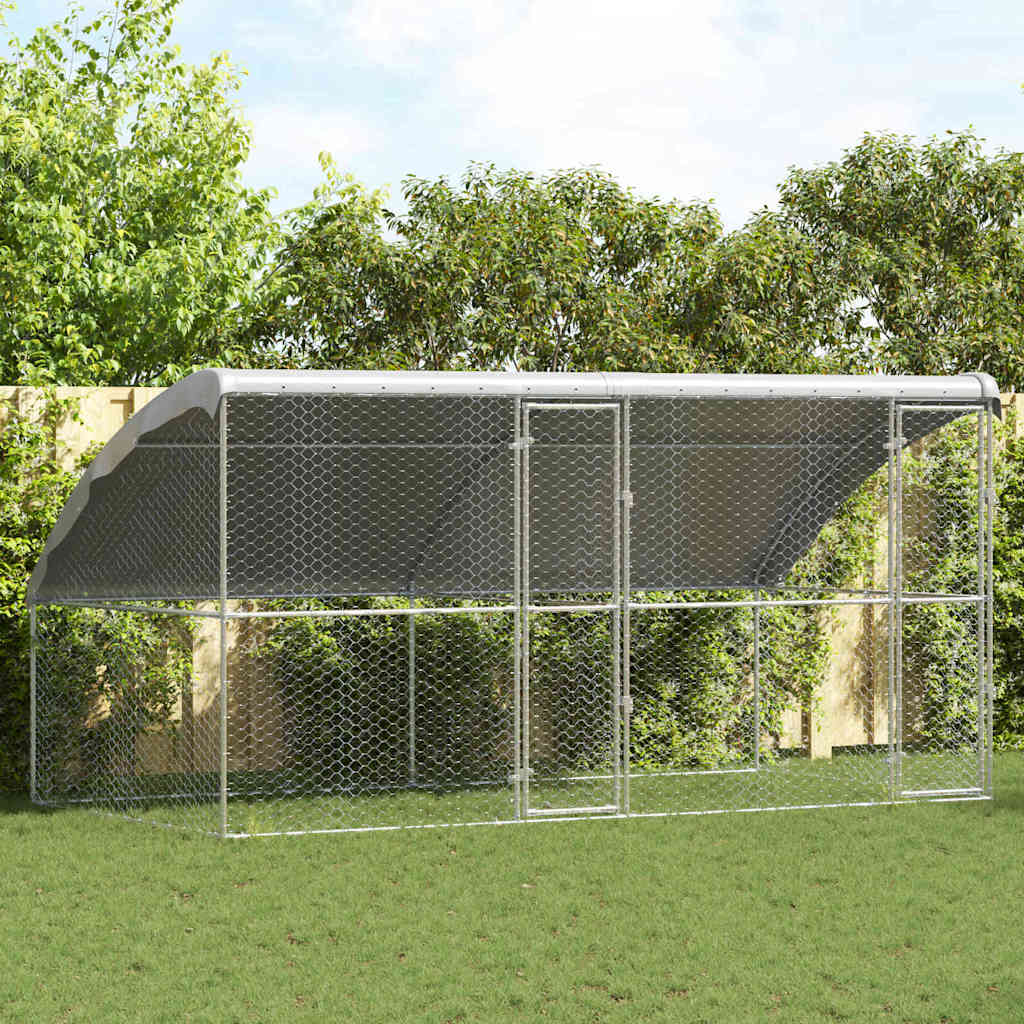 Dog Kennel 3 pcs Silver 6 x 2 x 2 m Galvanised steel 400 cm with 2 doors
