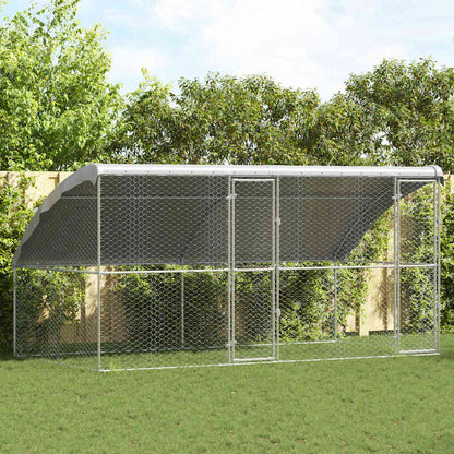 Dog Kennel 3 pcs Silver 6 x 2 x 2 m Galvanised steel 400 cm with 2 doors