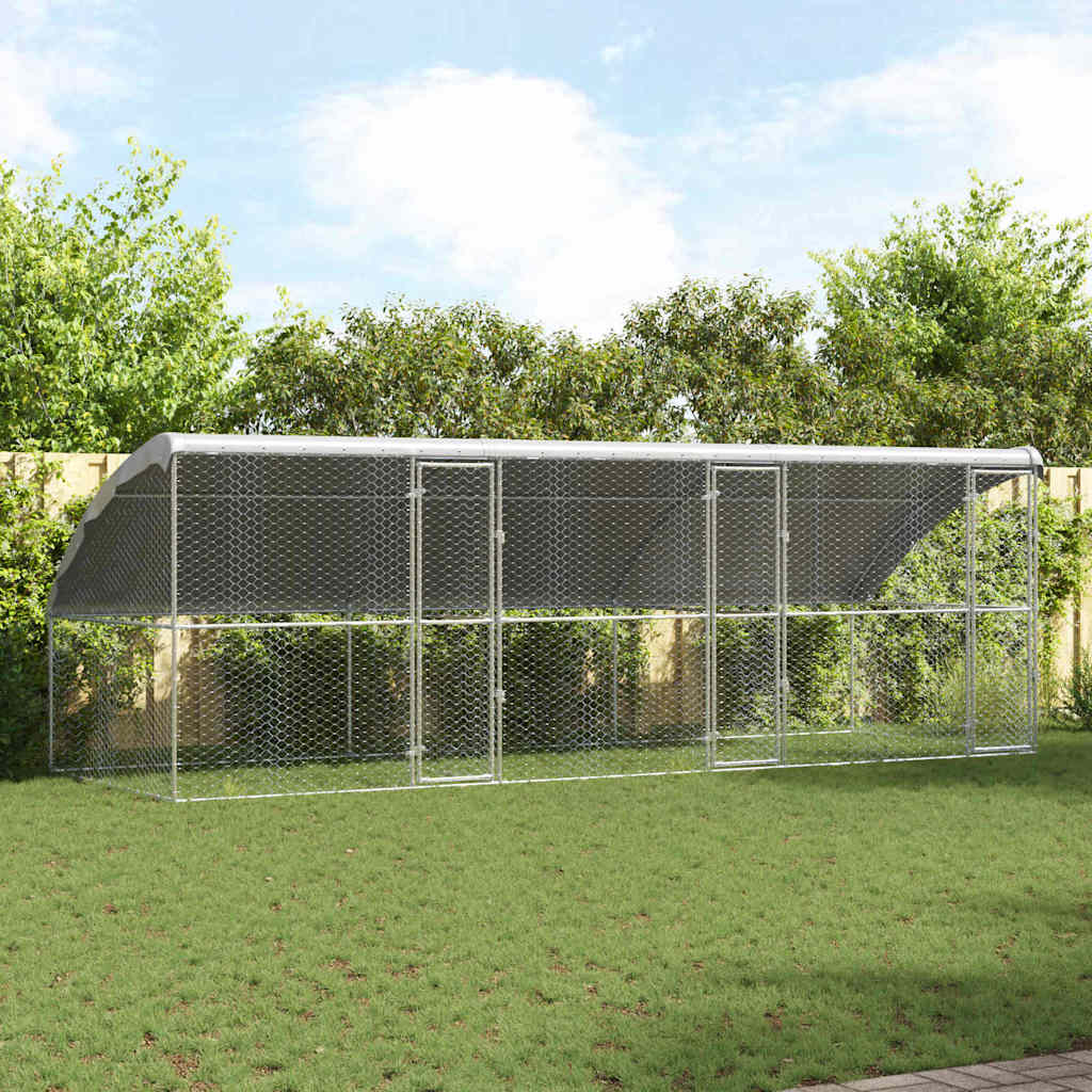 Dog Kennel 3 pcs Silver 6 x 2 x 2 m Galvanised steel 600 cm with 3 doors