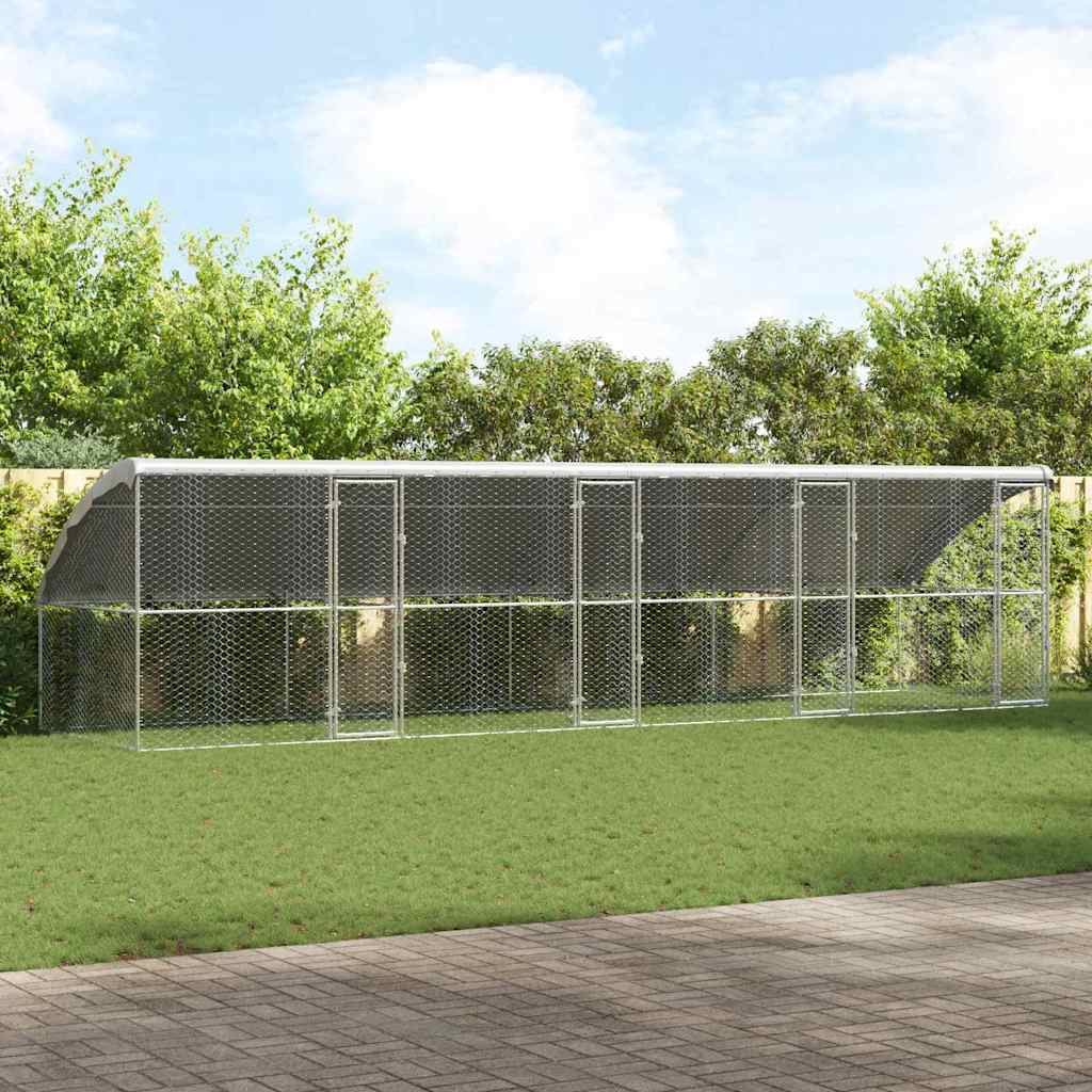 Dog Kennel 3 pcs Silver 6 x 2 x 2 m Galvanised steel 800 cm with 4 doors