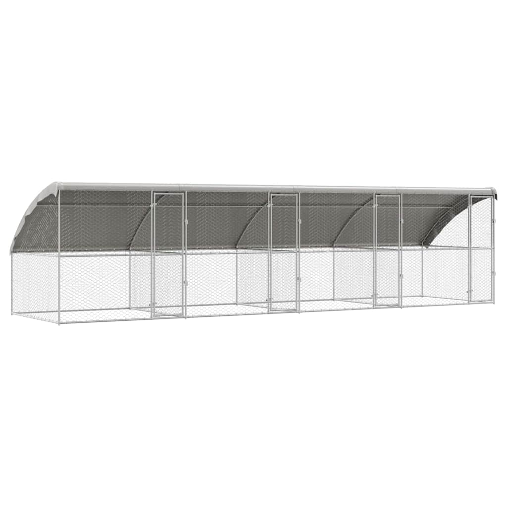 Dog Kennel 3 pcs Silver 6 x 2 x 2 m Galvanised steel 800 cm with 4 doors