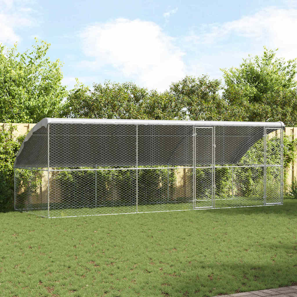 Dog Kennel 3 pcs Silver 6 x 2 x 2 m Galvanised steel 600 cm with 2 doors