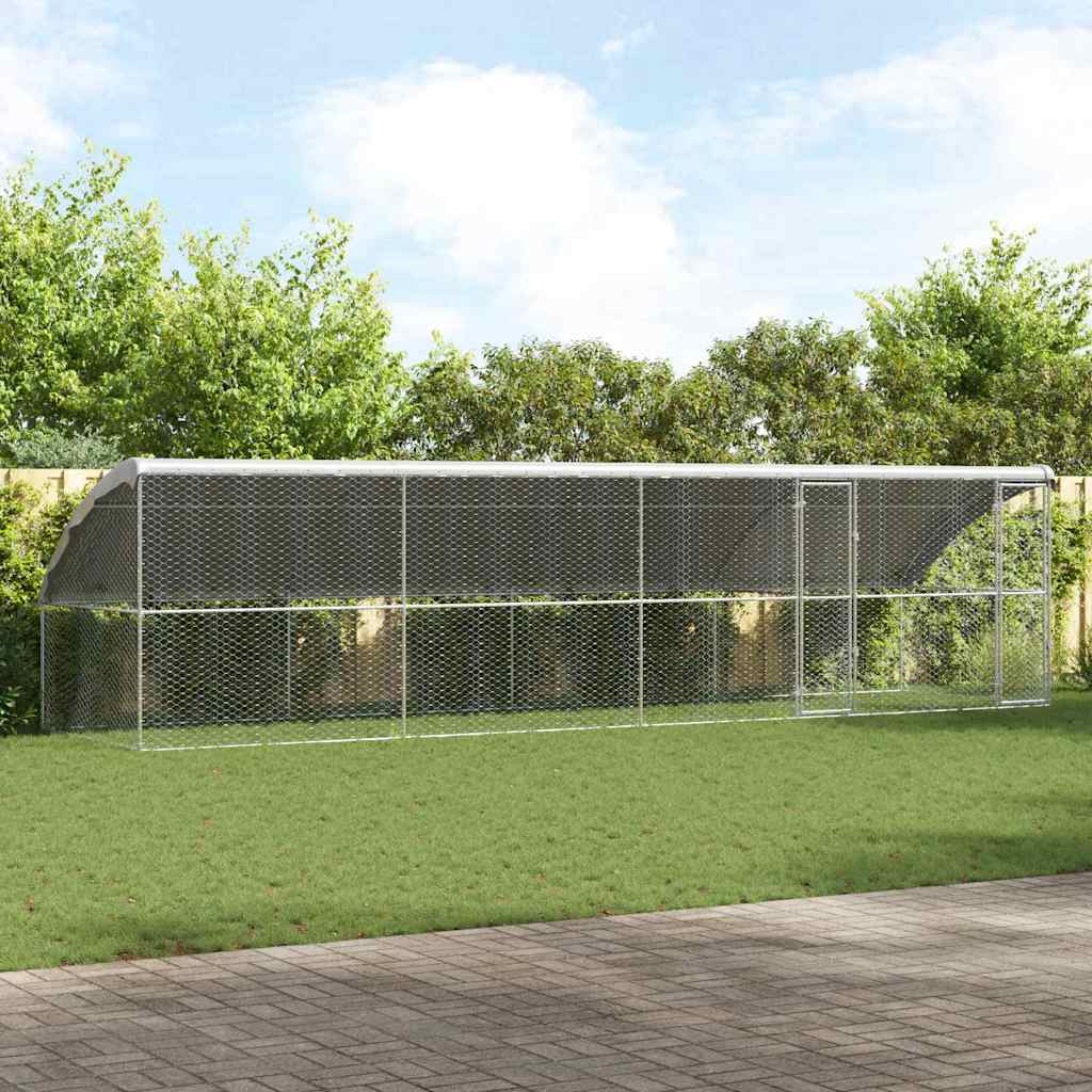Dog Kennel 3 pcs Silver 6 x 2 x 2 m Galvanised steel 800 cm with 2 doors