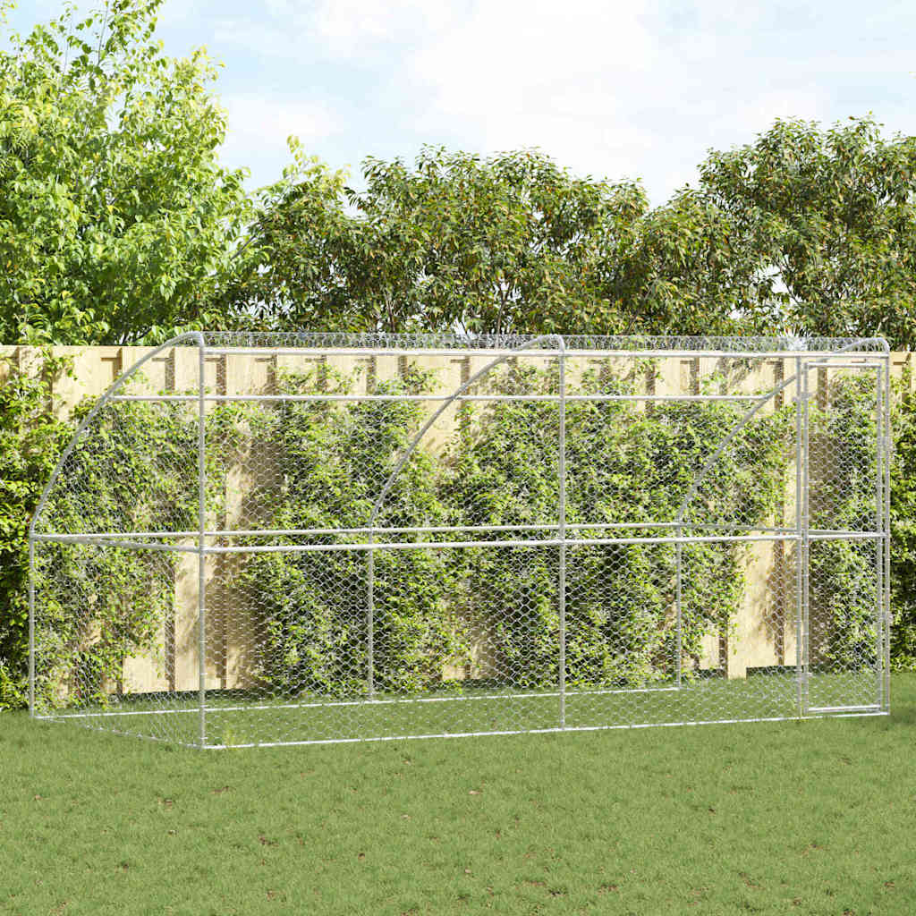 Dog Kennel 3 pcs Silver 6 x 2 x 2 m Galvanised steel 400 cm with 1 door