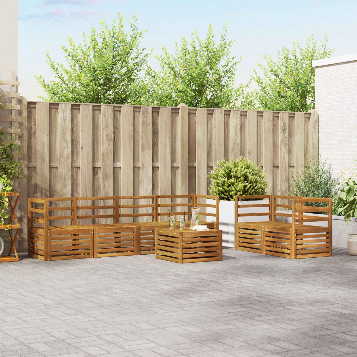 Outdoor Sofa Set 7 pcs Solid Acacia Wood Natural Horizontal slats