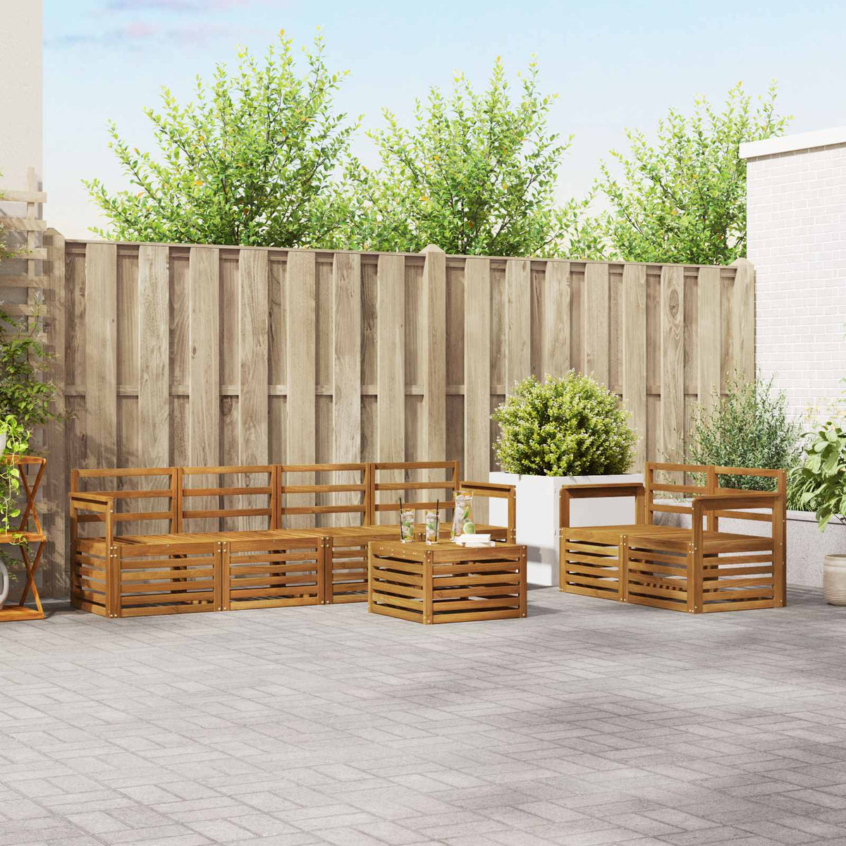 Outdoor Sofa Set 7 pcs Solid Acacia Wood Natural Open frame