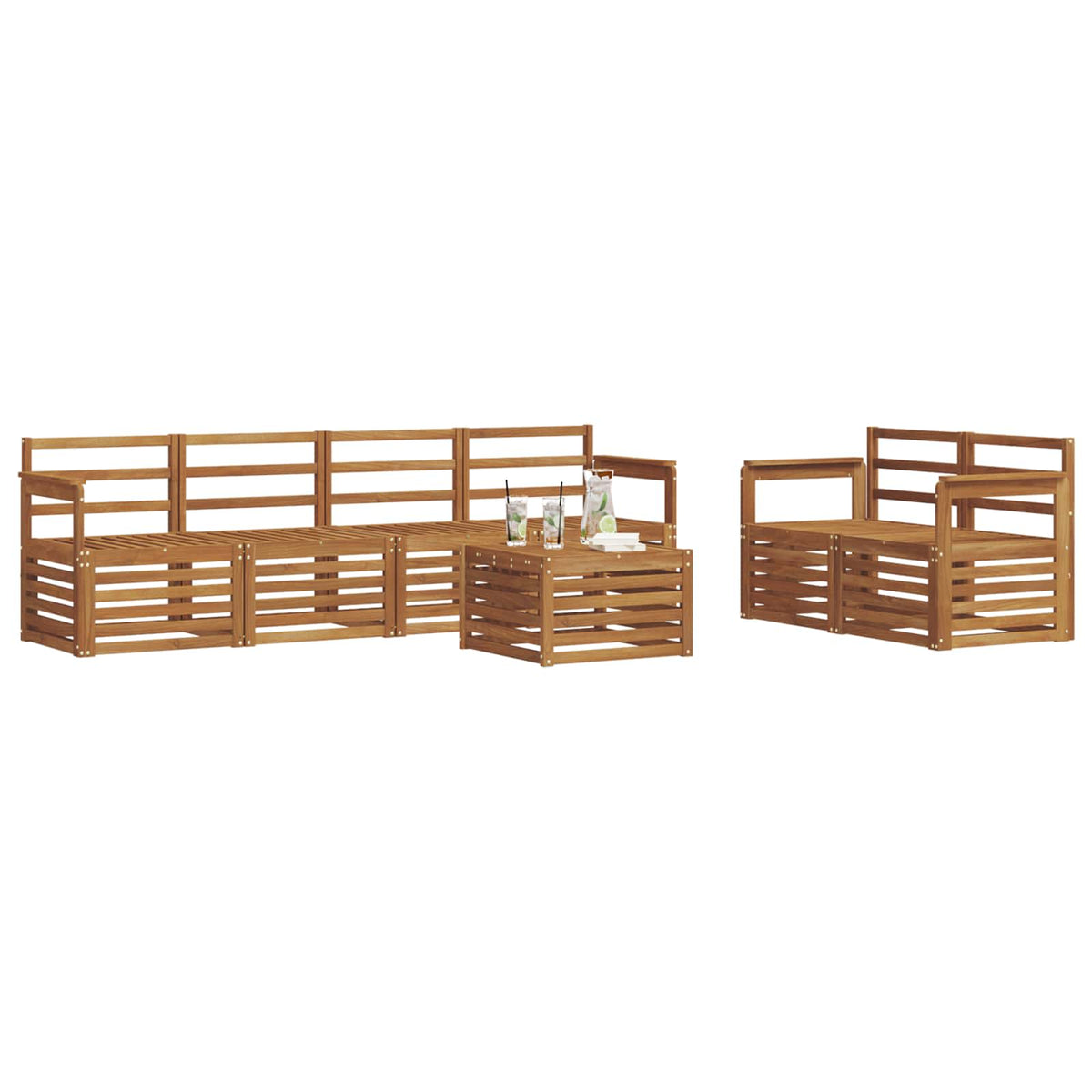 Outdoor Sofa Set 7 pcs Solid Acacia Wood Natural Open frame