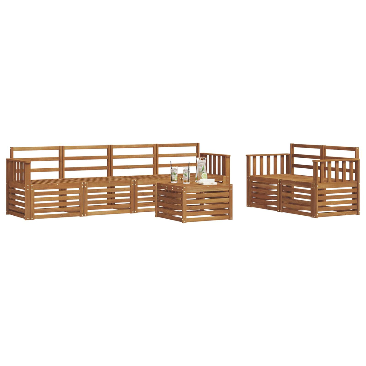 Outdoor Sofa Set 7 pcs Solid Acacia Wood Natural Vertical slats