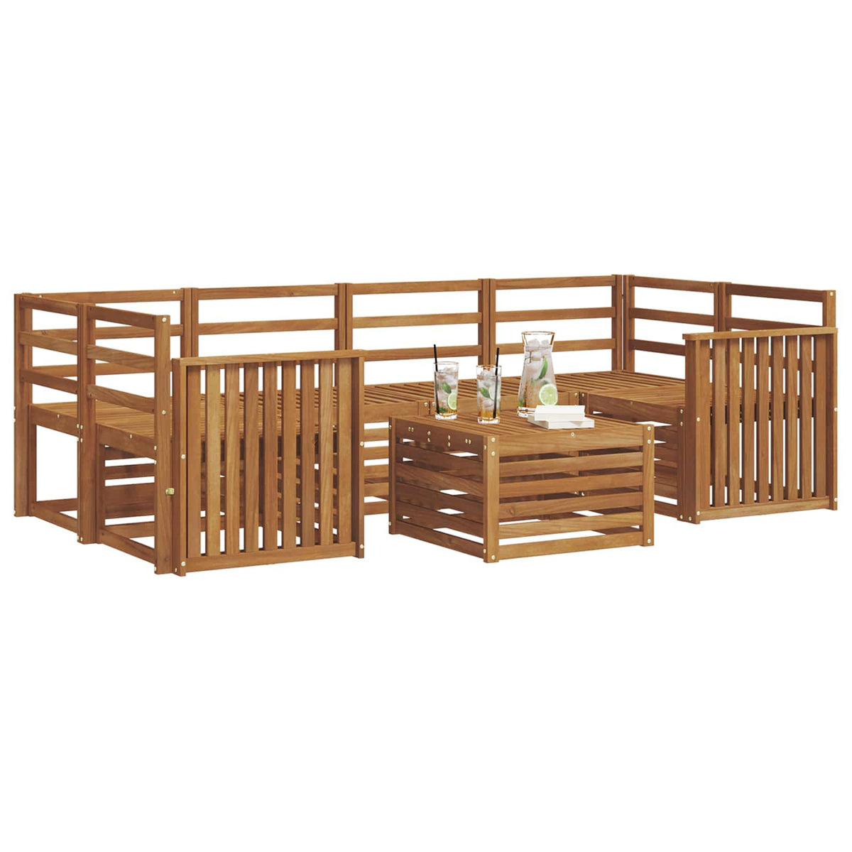 Outdoor Sofa Set 7 pcs Solid Acacia Wood Natural Track