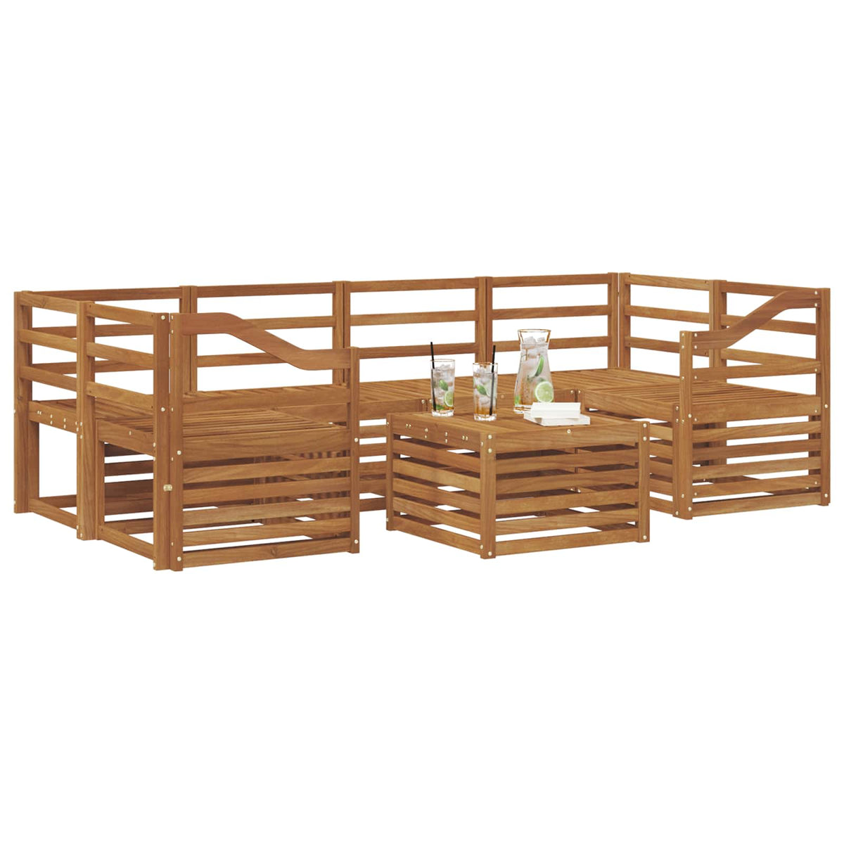 Outdoor Sofa Set 7 pcs Solid Acacia Wood Natural Sloped