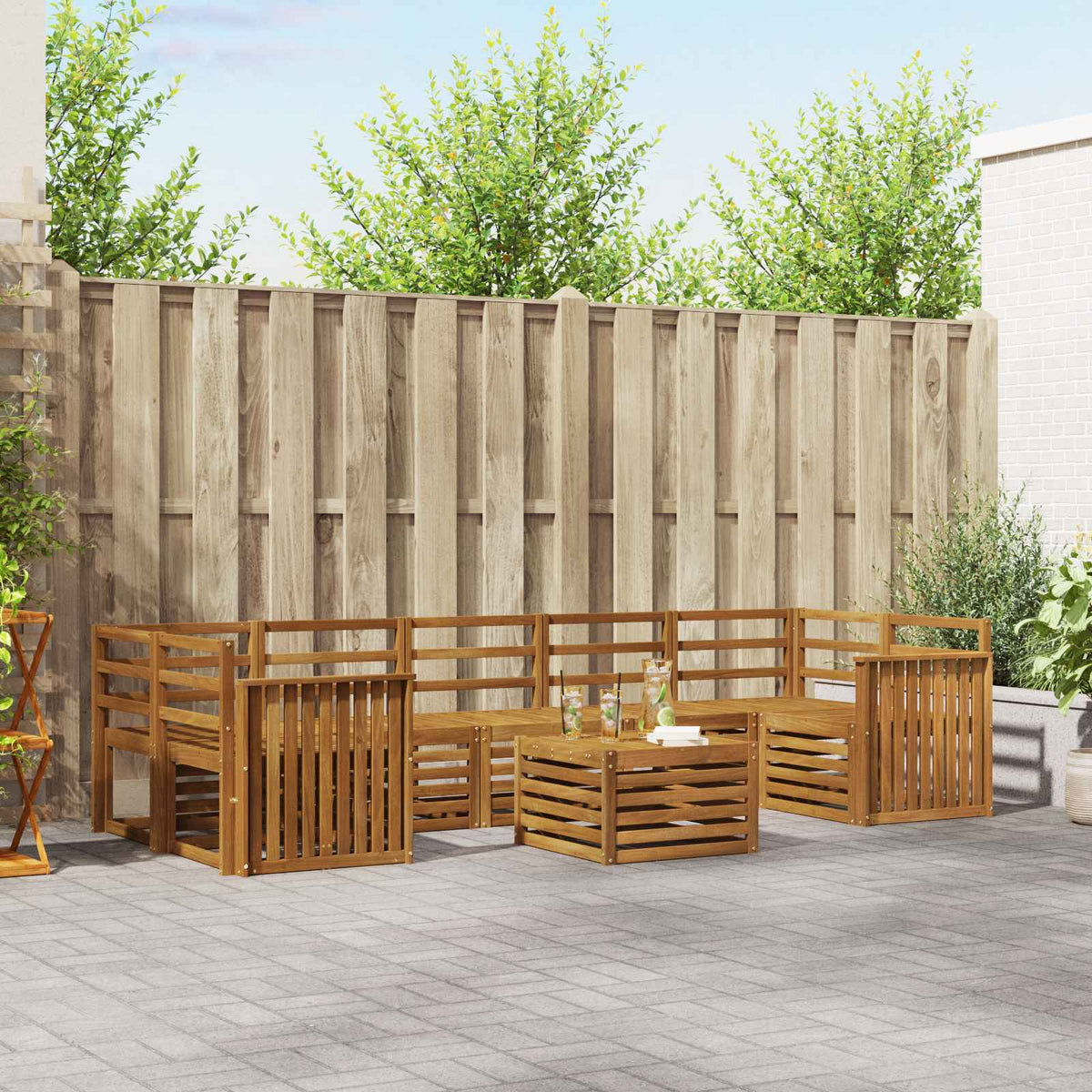 Outdoor Sofa Set 8 pcs Solid Acacia Wood Natural Track
