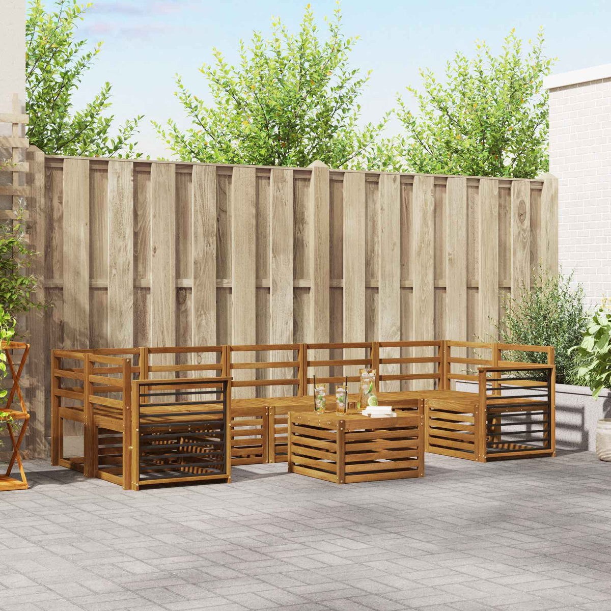 Outdoor Sofa Set 8 pcs Solid Acacia Wood Natural Straight