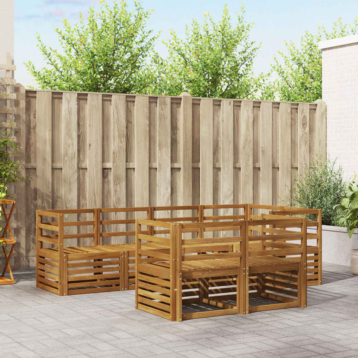 Outdoor Sofa Set 7 pcs Polyester Natural Horizontal slats