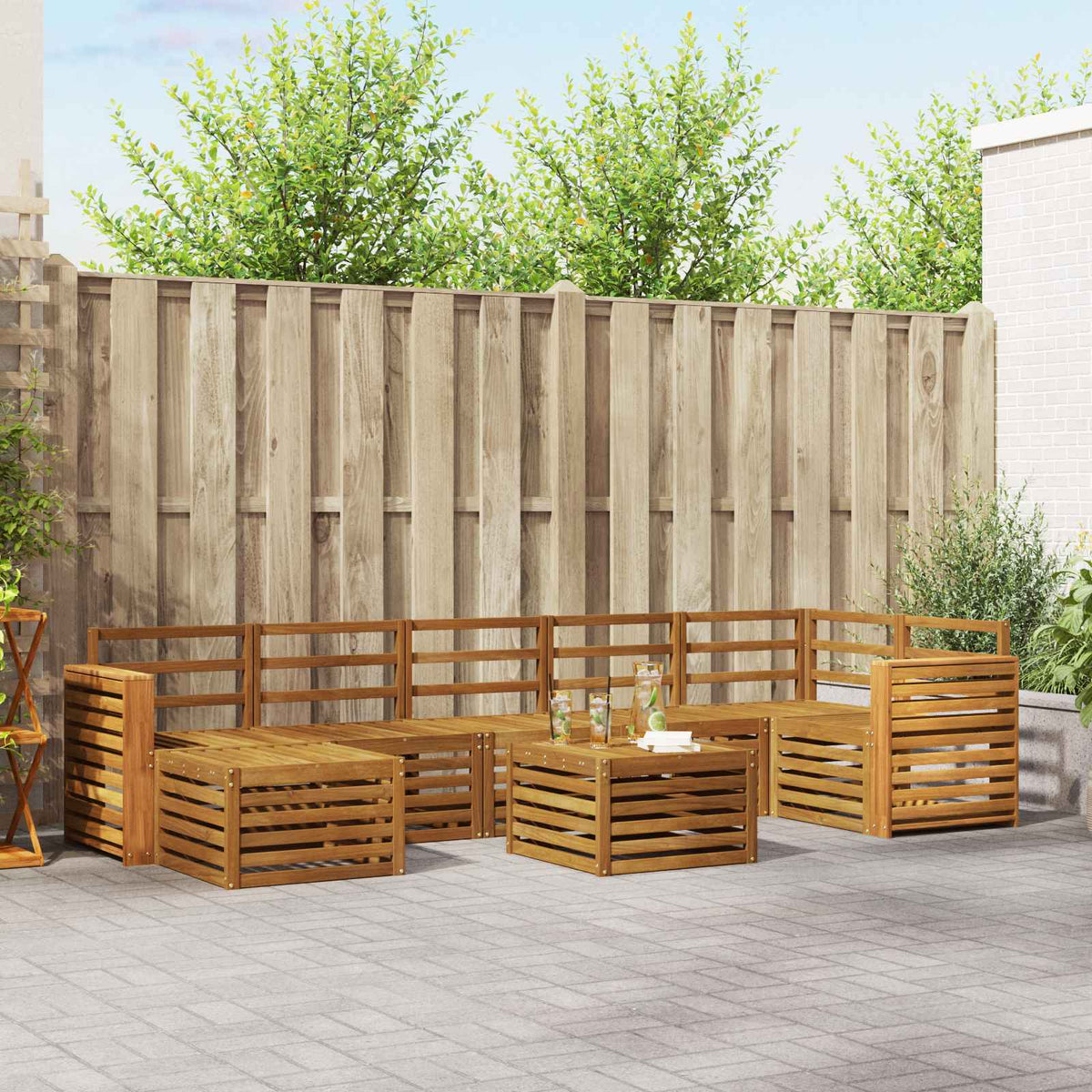 Outdoor Sofa Set 8 pcs Natural Wide flat