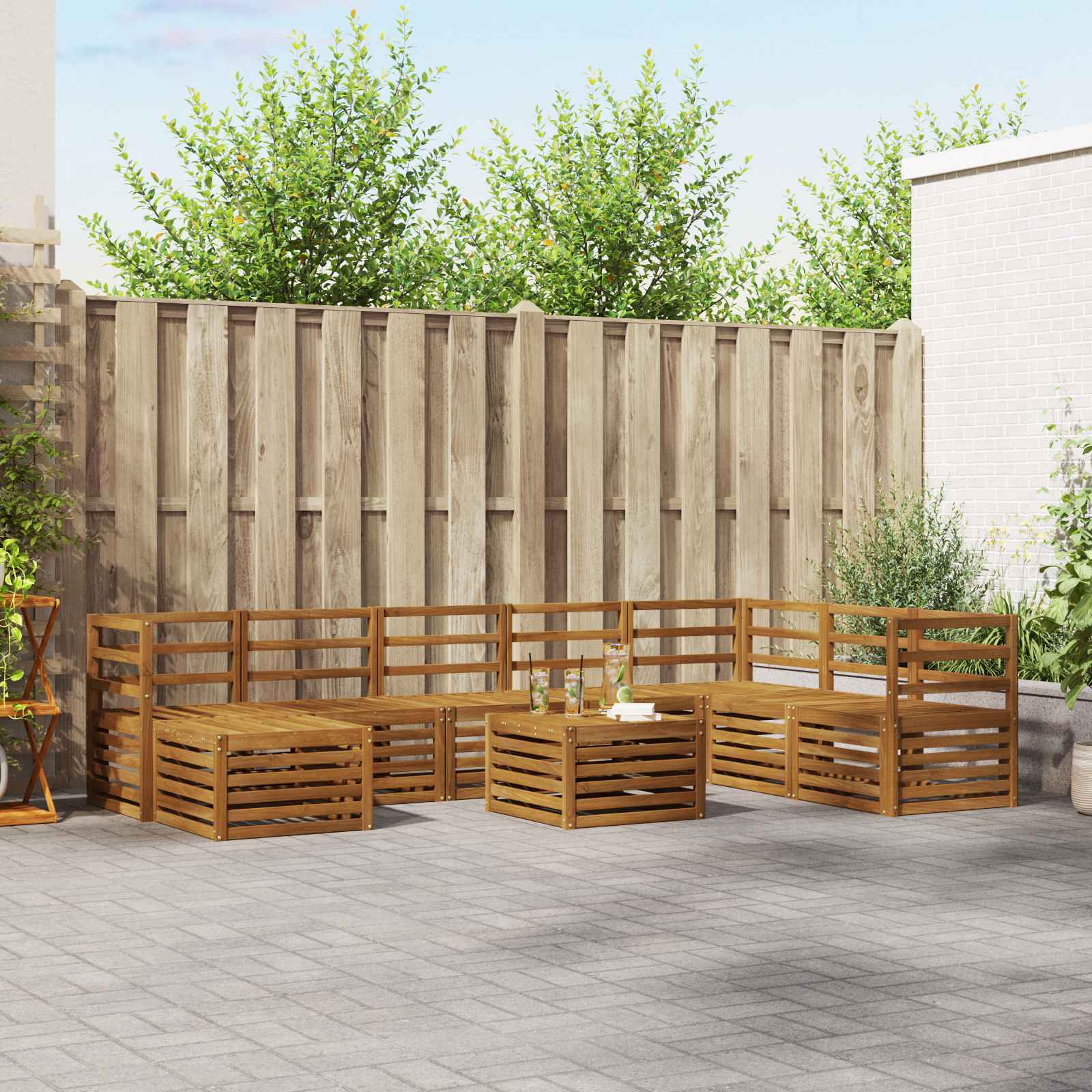 vidaXL Outdoor Sofa Set 9 pcs Natural 1