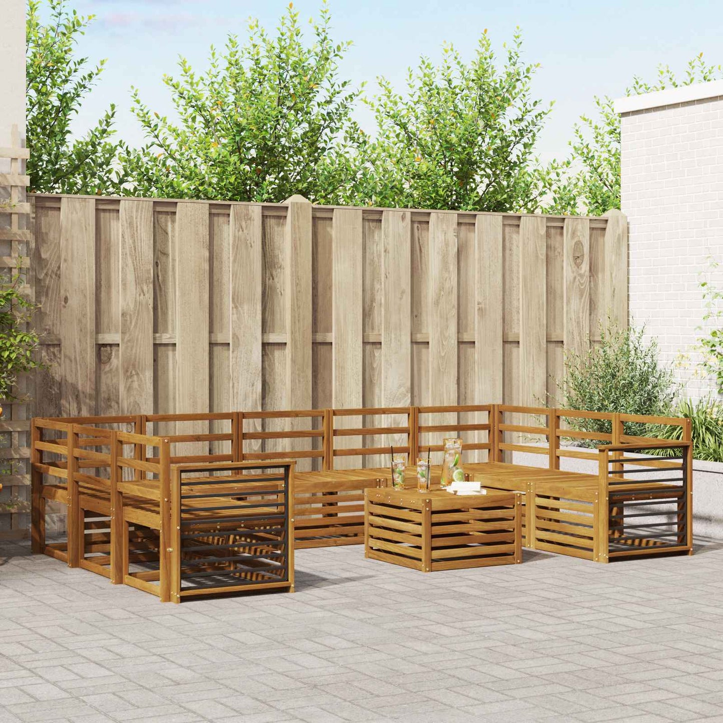vidaXL Outdoor Sofa Set 10 pcs Natural 1