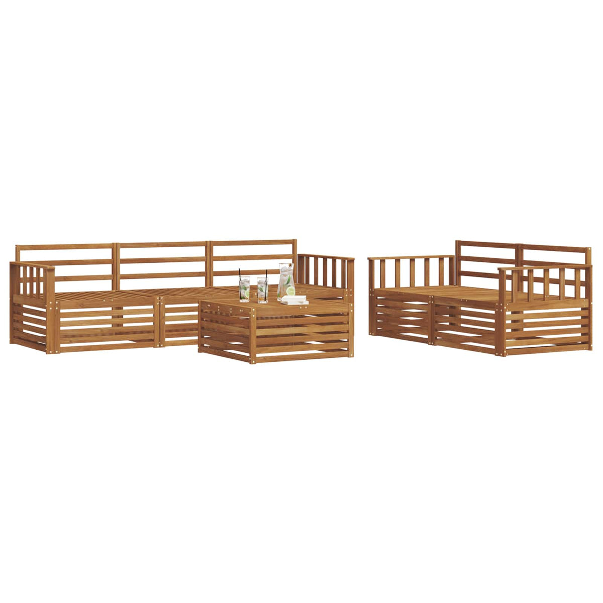 Outdoor Sofa Set 6 pcs Solid Acacia Wood Natural Vertical slats