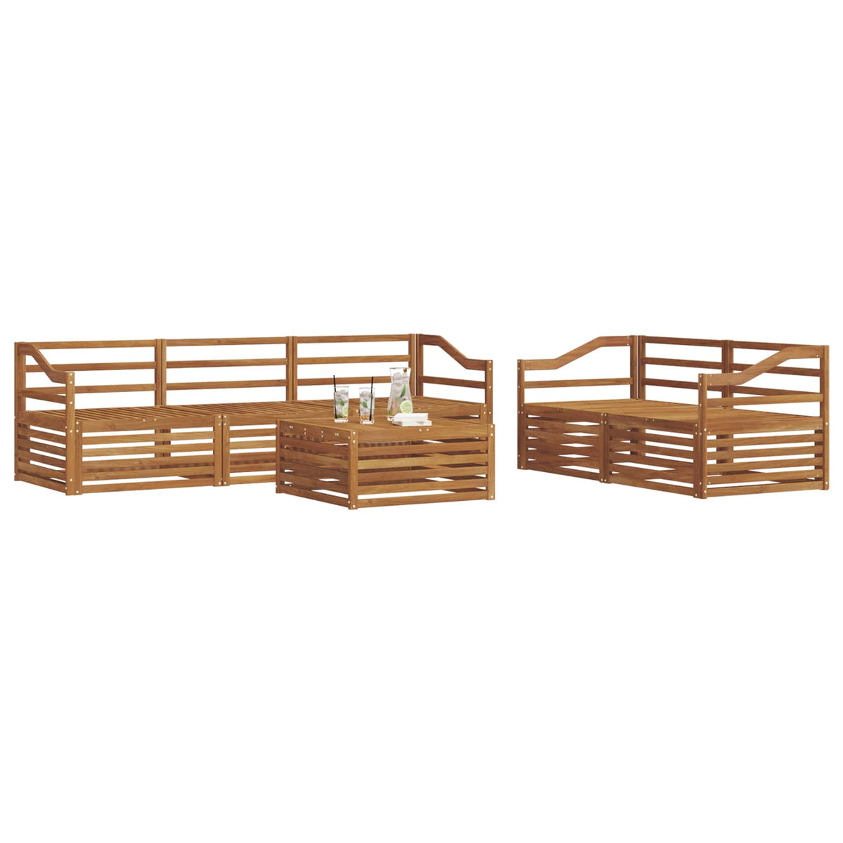 Outdoor Sofa Set 6 pcs Solid Acacia Wood Natural Sloped