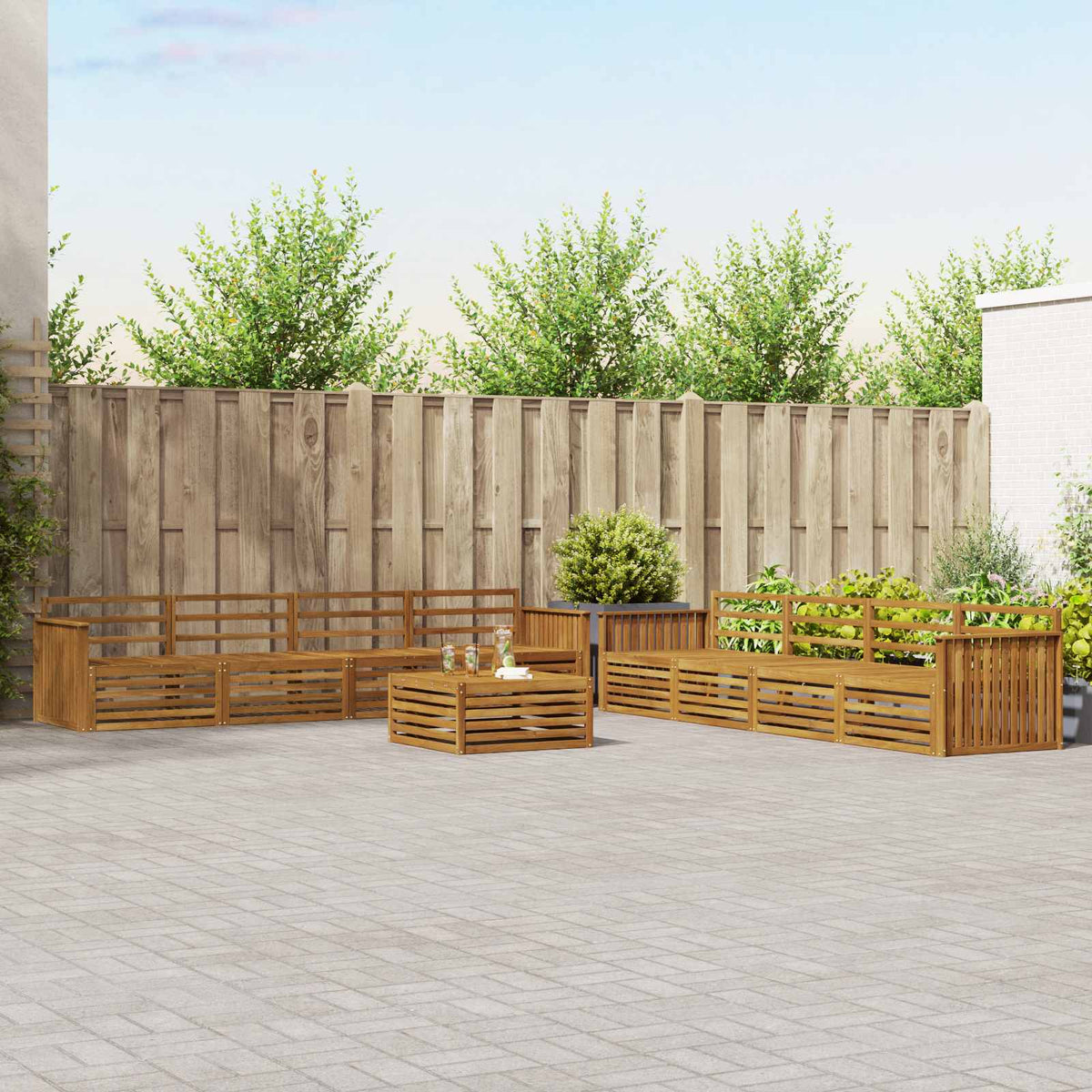 Outdoor Sofa Set 9 pcs Natural Solid Acacia Wood Track
